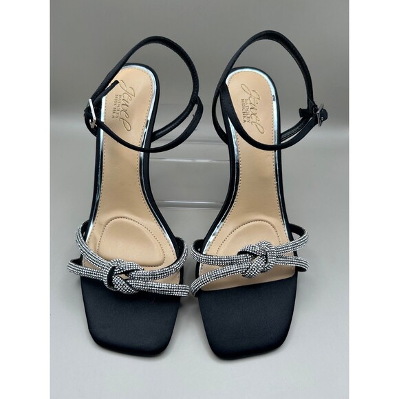 Jewel Badgley Mischka Maci Metallic Sandal with Rhinestone Knot Detail Black 7.5 - Picture 4 of 6